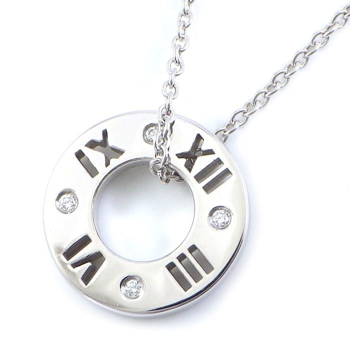 Tiffany Necklace Atlas Roman Numeral Diamond White Gold